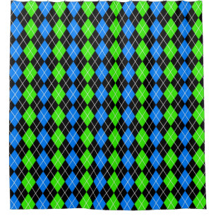 Blue Green Black Raute Diamond Design Duschvorhang