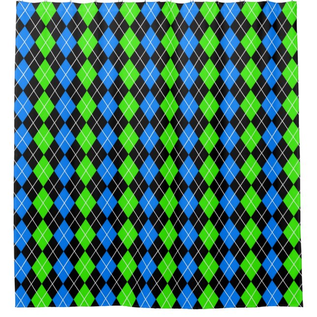 Blue Green Black Raute Diamond Design Duschvorhang (Vorderseite)