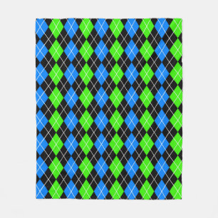 Blue Green Black Raute Diamond Design Fleecedecke