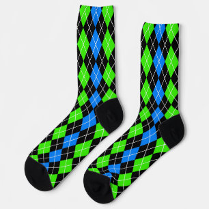 Blue Green Black Raute Diamond Design Socken