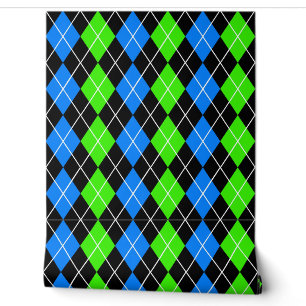 Blue Green Black Raute Diamond Design Tapete