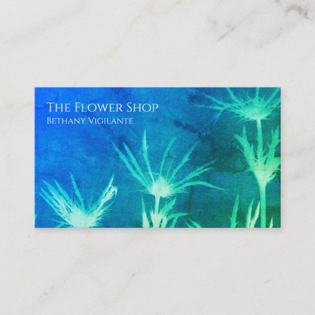 Blue Green Blume Business Card Visitenkarte (Vorderseite)