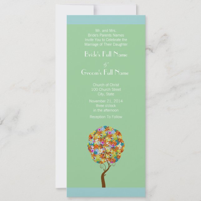 Blue Green Blume Liebe Tree Einladung Hochzeit (Vorderseite)