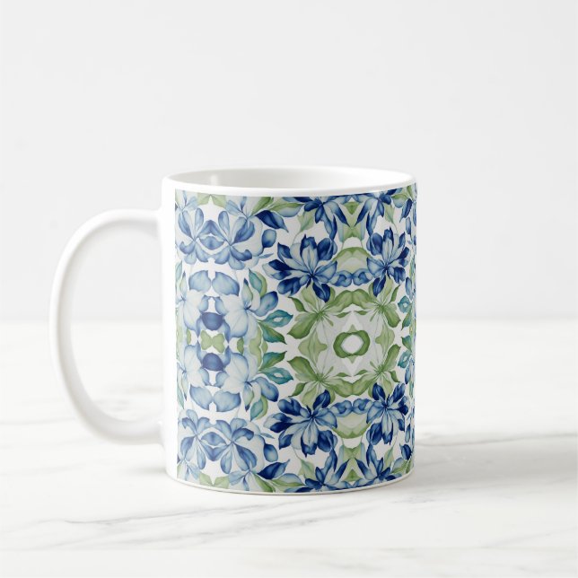 Blue Green Boho Bohemisch Floral Muster Kaffeetasse (Links)