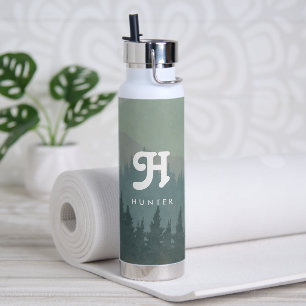 Blue Green Boho Monogram Mountain & Forest Retro Trinkflasche