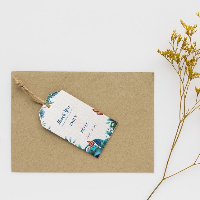 Blue Green Botanical Butterfly Wedding Favor Geschenkanhänger (Blue Green Botanical Butterfly Wedding Favor Gift Tags)