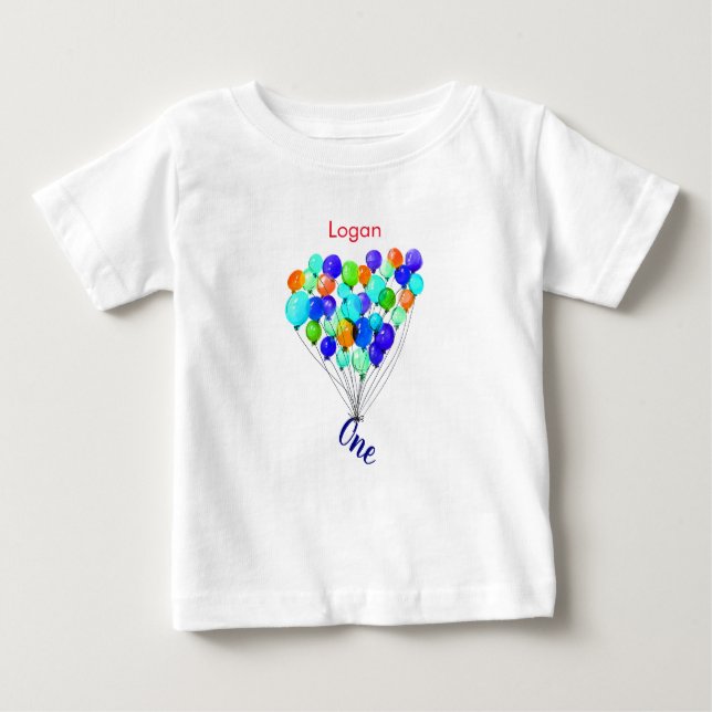 Blue Green Boy BALLOON Personalisiert EINEN Geburt Baby T-shirt (Vorderseite)