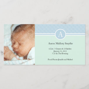 Blue Green Boy New Baby Birth Foto Cards Ankündigung