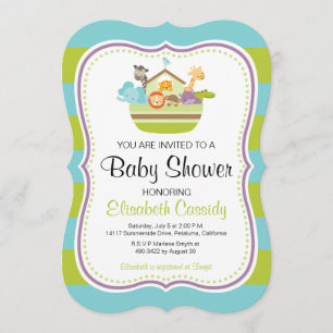 Blue Green, Bracket Noahs Ark Baby Dusche laden ei Einladung