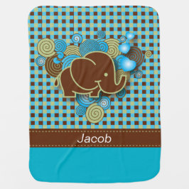 Blue, Green & Brown Kariert Baby Elephant Babydecke