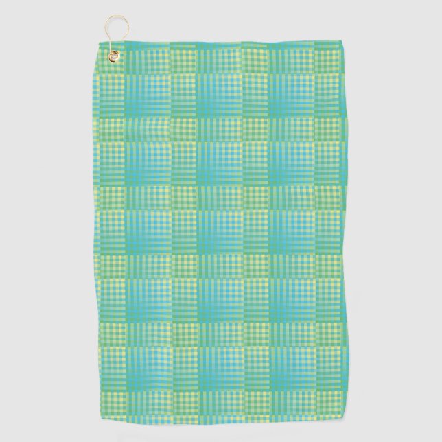 Blue Green Checker Abstract Pattern Golfhandtuch (Vorderseite)