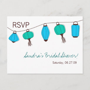 Blue Green Chinese Lantern RSVP Karte