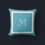 Blue Green Classic Monogram Throw Pillow Kissen<br><div class="desc">Ein traditionelles Monogramm mit bearbeitbarer Hintergrundfarbe und Rand</div>