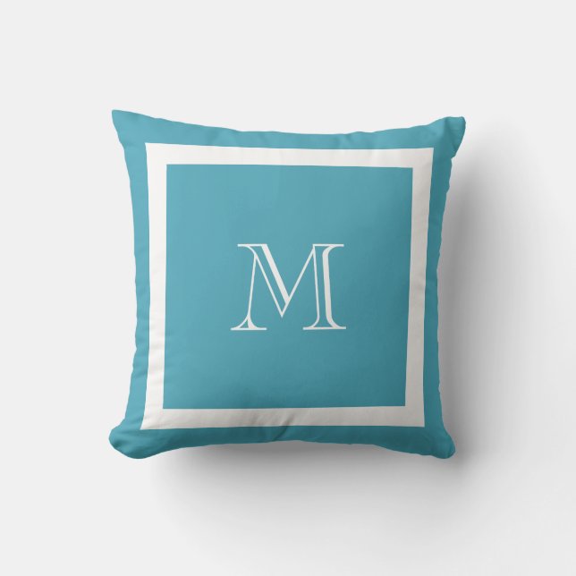 Blue Green Classic Monogram Throw Pillow Kissen (Vorderseite)