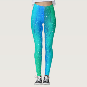 Blue Green Cosmos Ombre Gradient Leggings
