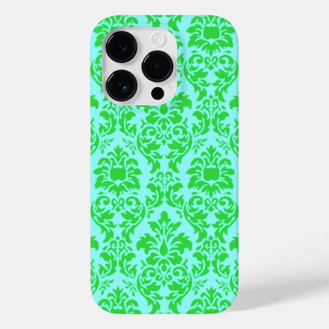 Blue Green Damask Case-Mate iPhone Hülle (Rückseite)