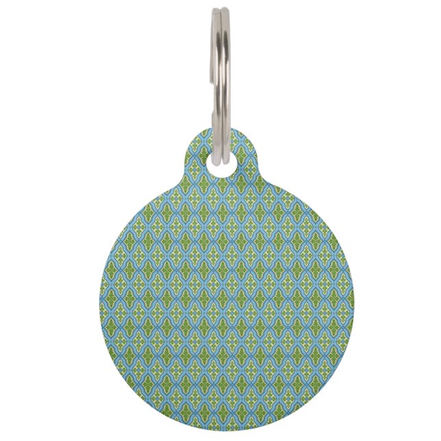 Blue & Green Diamond Gemustert Pet Tag Haustiermarke (Vorderseite)