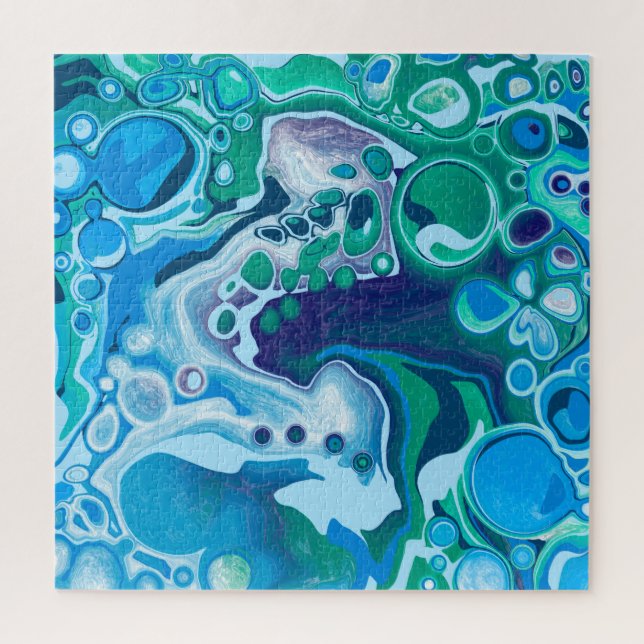 Blue Green Digital Marble Fluid Art   Puzzle (Vertikal)