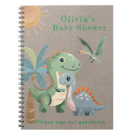 Blue Green Dinosaur Boy Baby Shower Gästebuch Notizblock