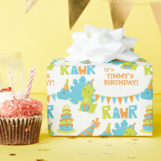 Blue Green Dinosaurier Party Kindergeburtstag Geschenkpapier