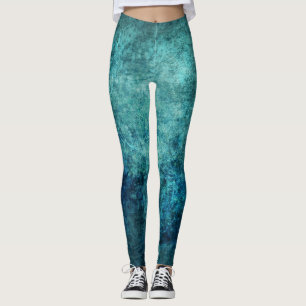 Blue Green Distressed Batik Look Leggings