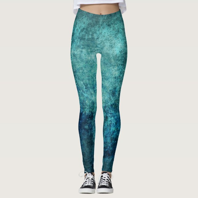 Blue Green Distressed Batik Look Leggings (Vorderseite)
