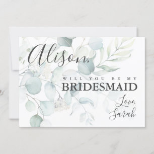 Blue Green Eucalyptus Bridesmaid Vorschlag Card Einladung