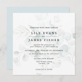 Blue Green Eucalyptus Foliage Bouquet Wedding Dark Einladung