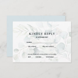 Blue Green Eucalyptus Wedding RSVP Response Dark Einladung