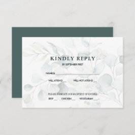 Blue Green Eucalyptus Wedding RSVP Response Dark I Einladung