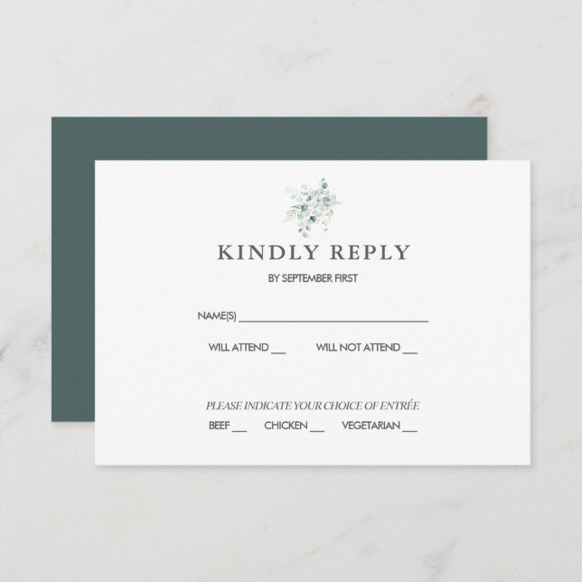 Blue Green Eucalyptus Wedding RSVP Response Invita Einladung (Vorne/Hinten)