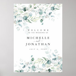 Blue Green Eucalyptus Wedding Welcome Sign Poster
