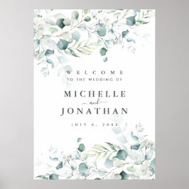 Blue Green Eucalyptus Wedding Welcome Sign Poster