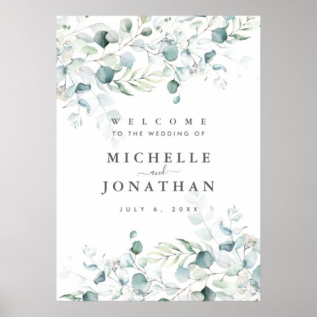 Blue Green Eucalyptus Wedding Welcome Sign Poster (Vorne)