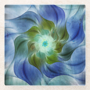 Blue Green Flame Fraktal Blume Glass Untersetzer