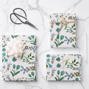 Blue Green Floral Blume Geschenk für ihre Wasserfa Geschenkpapier Set