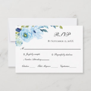 Blue Green Floral Traditional Wedding RSVP Card
