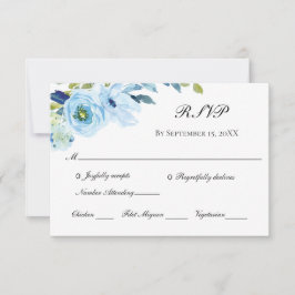 Blue Green Floral Traditional Wedding RSVP Card Karte