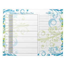 Blue Green Floral Weekly Personalized Menu Plan Notizblock