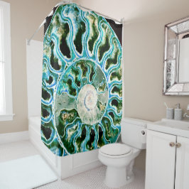 Blue Green Fossil Geode Duschvorhang