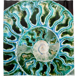 Blue Green Fossil Geode Duschvorhang