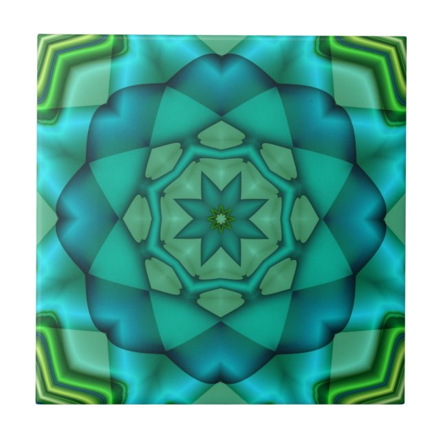 Blue Green Fraktal Art Keramik Tile Fliese (Vorderseite)