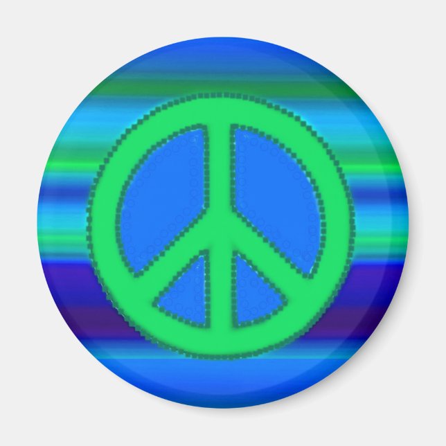 Blue Green Fraktal & Peace Sign Magnet (Vorne)