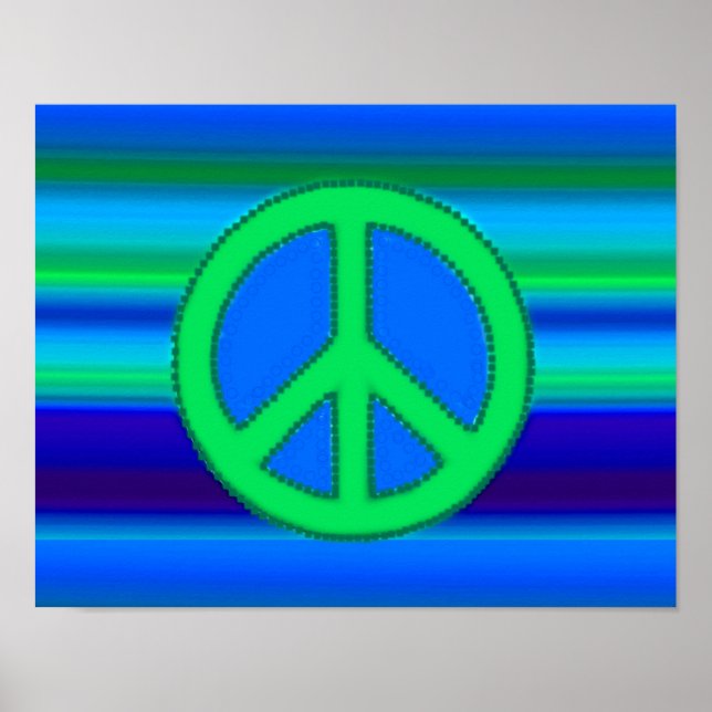 Blue Green Fraktal & Peace Sign Poster (Vorne)