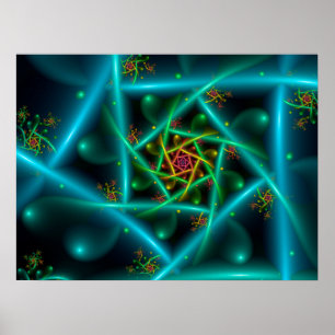 Blue Green Geometric Spiral Poster