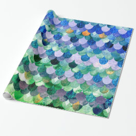 Blue Green Girly Mermaid Fish Scales Geschenkpapier