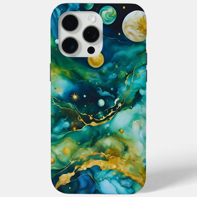 Blue Green Gold Alcohol Ink Cosmos Case-Mate iPhone Hülle (Rückseite)