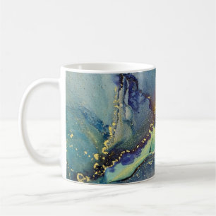 Blue Green Gold Alkohol Tinte Liquid Abstrakt Art Kaffeetasse