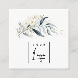 Blue Green Gold Leafy Botanical Floral Ihr Logo Quadratische Visitenkarte
