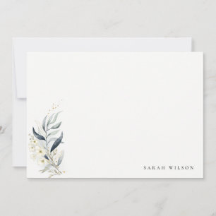 Blue Green Gold Leafy Botanical Floral Wedding Mitteilungskarte